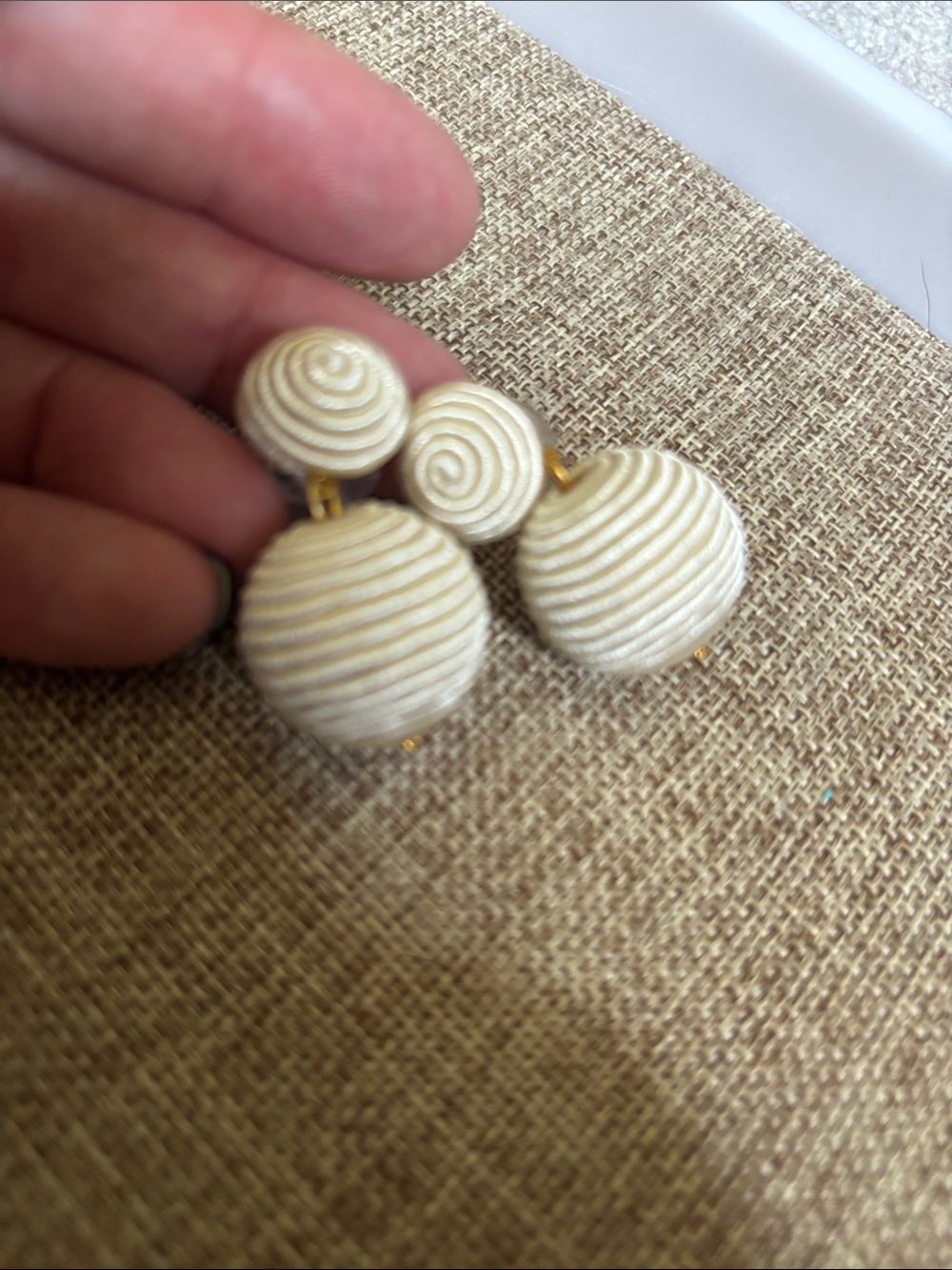 3/$15 - Cream Double Drop Corded Ball Earrings